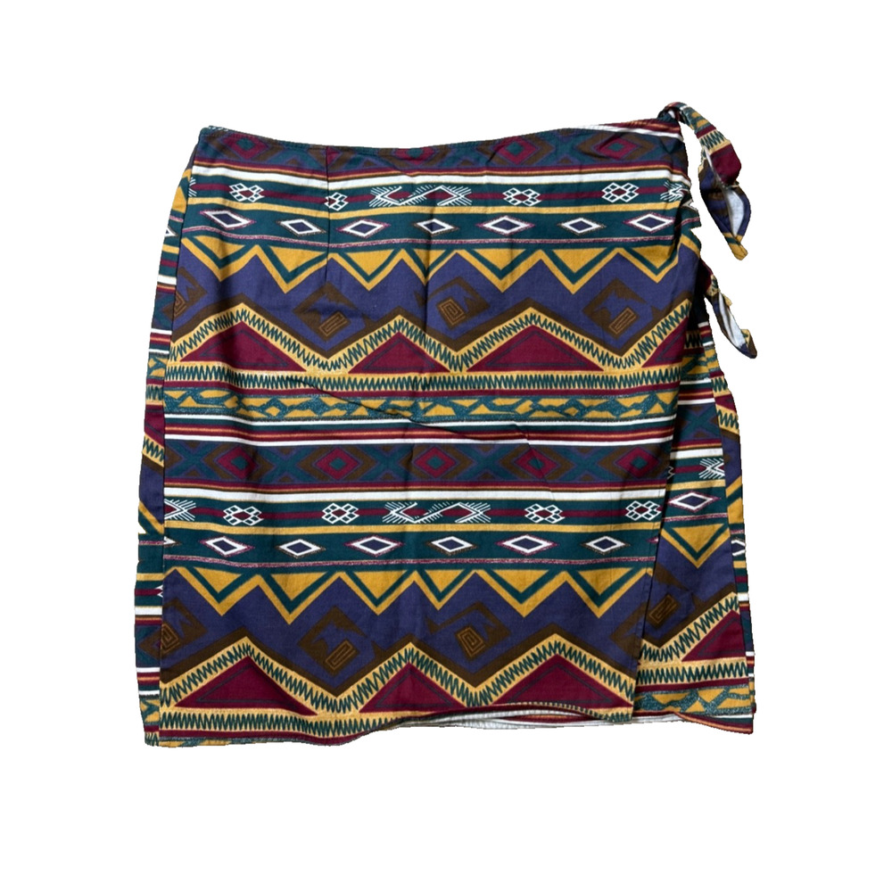 Southwestern Geometric Print Wrap Skirt Vtg 36" Waist Size 16 90's Made USA